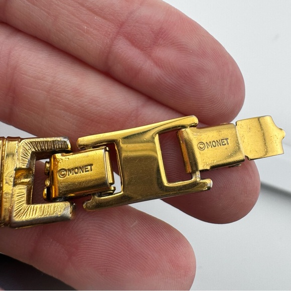 Vintage 1980 Monet Gold and Black Enamel Statement Necklace with Rhinestone - Picture 11 of 11